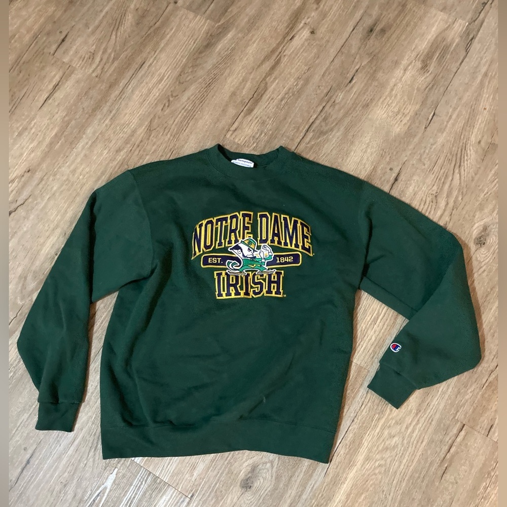 Champion Notre Dame Fighting Irish Green Embroidered Logo Crewneck Sweater Sz L